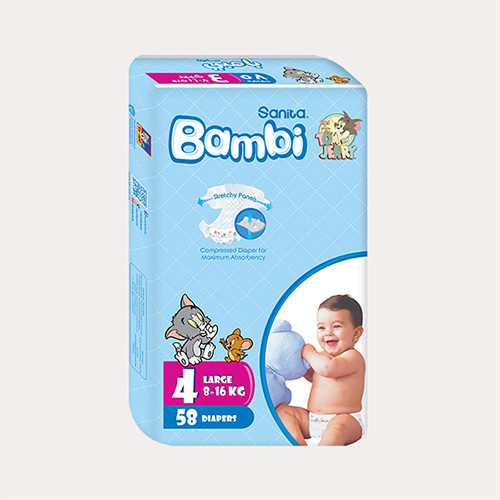 Bambi Baby Diapers stretch Large (size 4) 58 diapers