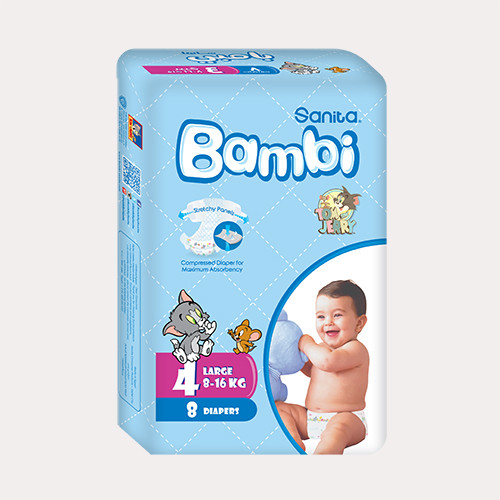 Bambi Baby Diapers stretch Large (size 4) 8 diapers