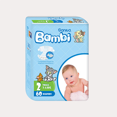 Bambi Baby Diapers stretch Small (size 2) 60 diapers